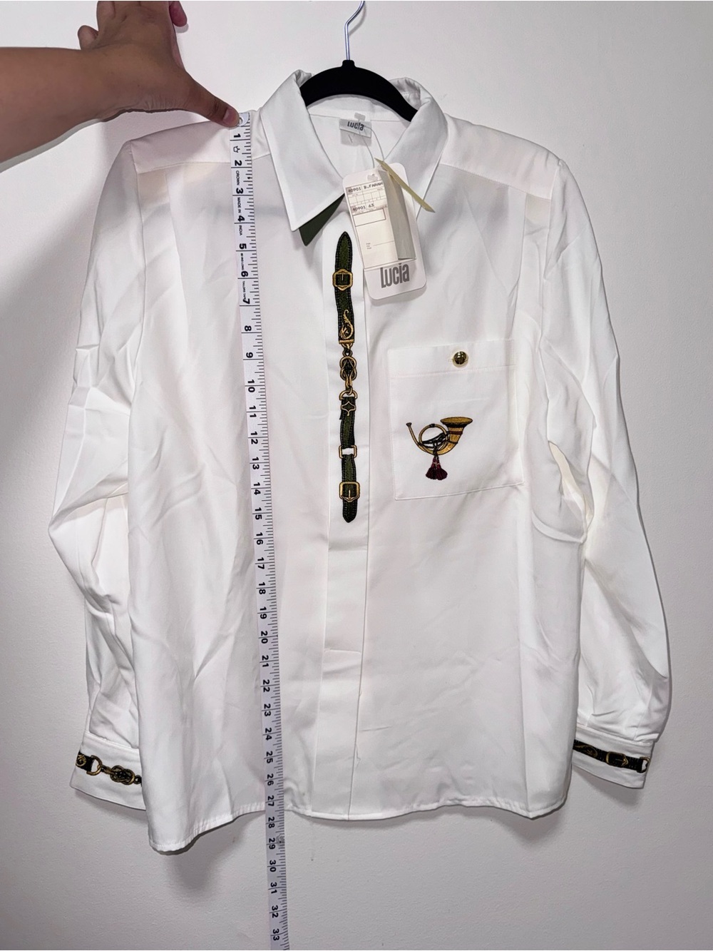 Vintage Lucia White Equestrian Trompe L'oeil Shirt — Edward Chapman Exclusive - Picture 9 of 11